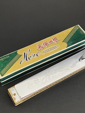 HARMONICA • Vintage 1960's Hero Harmonica Shanghai China 48 Holes Original Box